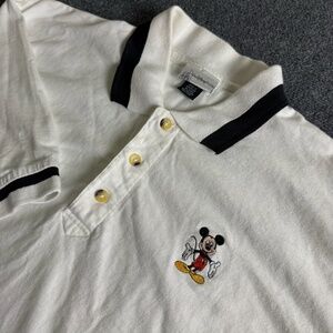 Vintage 90's Disney Mens Polo XXL Embroidered Mickey Mouse Cotton White Black